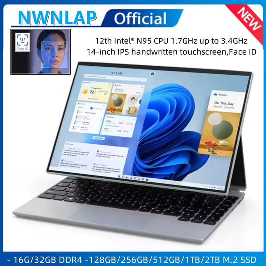 360° Rotating 14.0'' IPS Touch Screen 32G 128G-1T N95 Windows 11 Notebook 4 In 1 Business Office Slim LAPTOP facial recognition