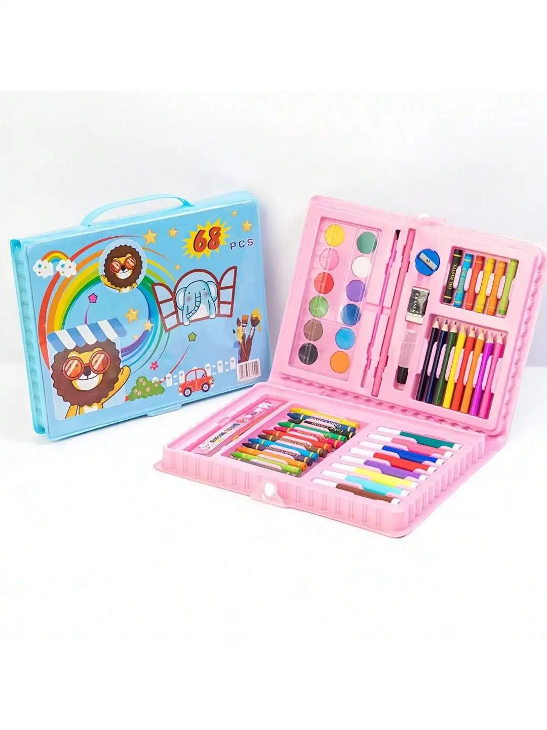 Children's Watercolor Painting Set, Including Illustration Books, Crayons, Pencil Sharpener, Eraser, Marker Pen Set and Drawing Book (Random Box Designs, All Accessories Are Shipped in Random Combinations)