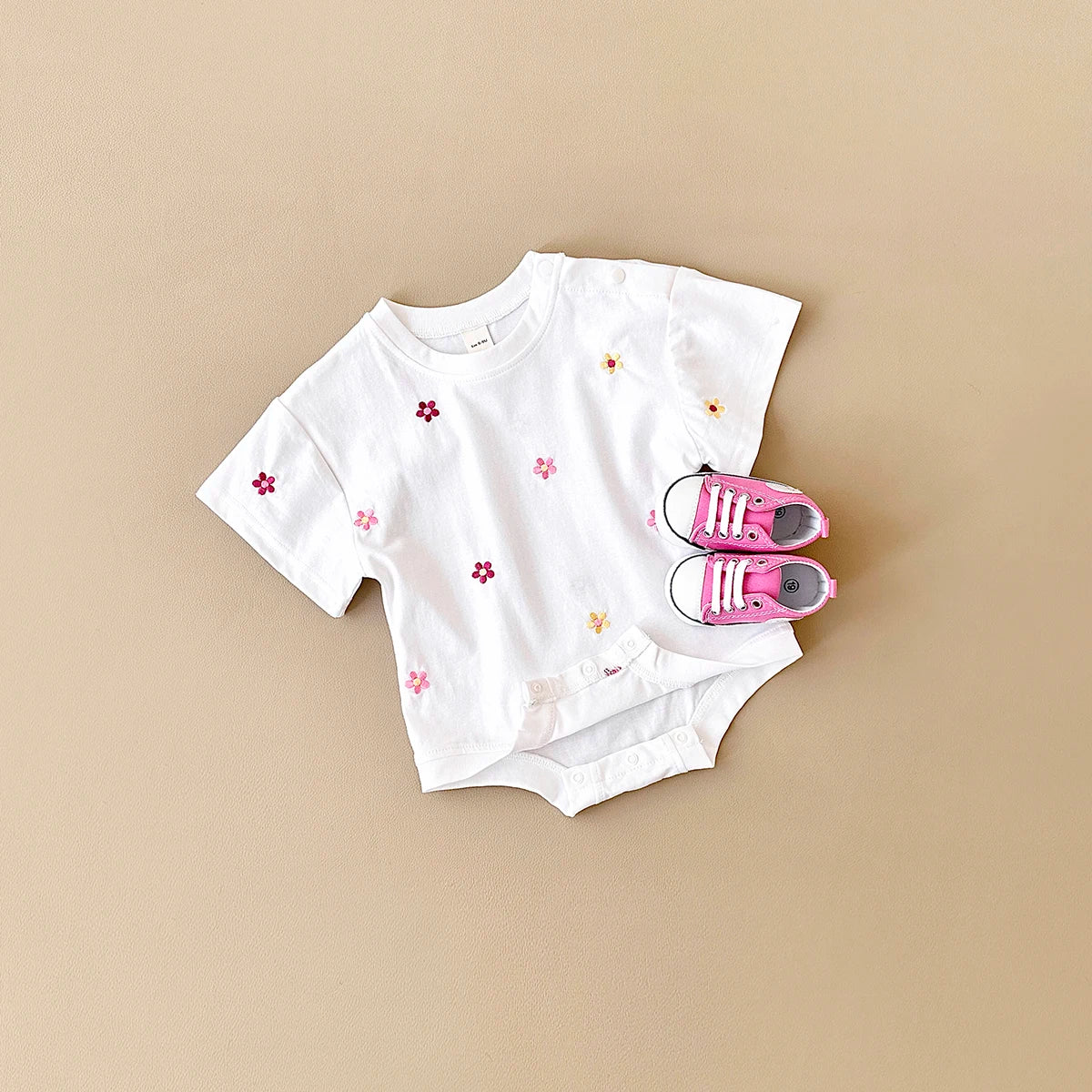 2024 Newborn Summer Baby Romper Floral Print Round Neck Short Sleeved Cotton Girls Child Clothing Jumpsuit 0-18M Infant Bodysuit