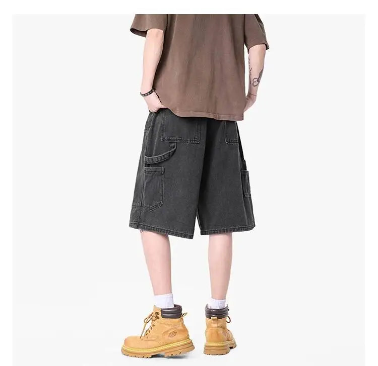 IEFB Workwear Men's Denim Shorts Multi Pocket Wide Leg Baggy Fit Casual Summer Streetwear Casual Cargo Jeans 9X2957