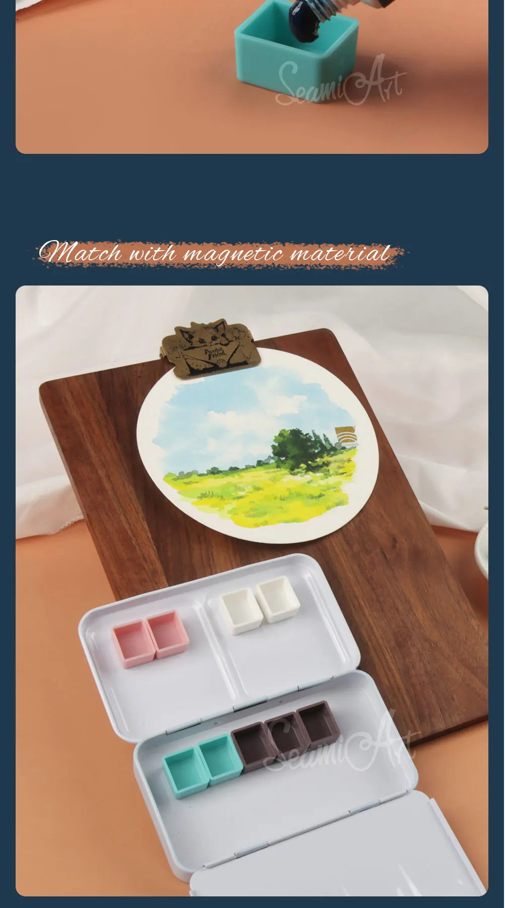 SeamiArt 50pcs Magnetic Half Pans Four colors for Watercolor Tube Subpackage Tin Box Palette Painting Tools Art Supplies