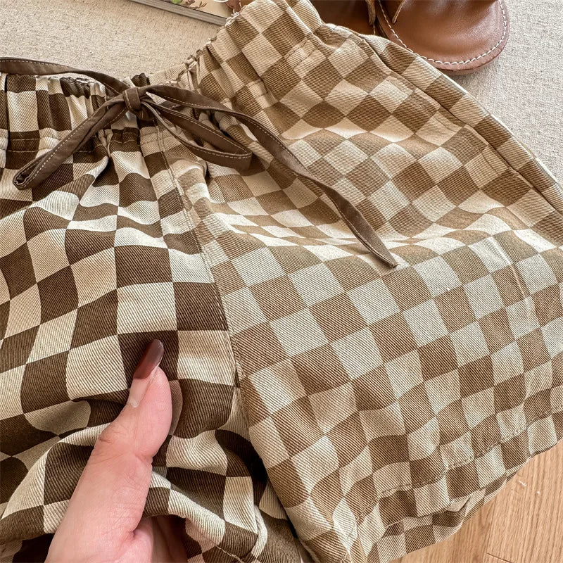 deer jonmi 2023 Summer Korean Style Children Plaid Patchwork Shorts Baby Boys Casual Chic Loose Shorts Kids Clothes