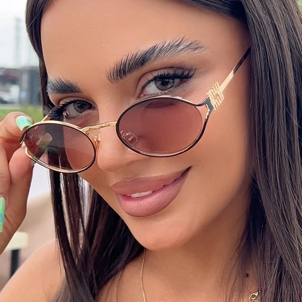 Fashion Oval Sunglasses Women Men Luxury Designer Metal Frames Sun Glasses Female Gradient Shades Eyewear UV400 De Sol Oculos