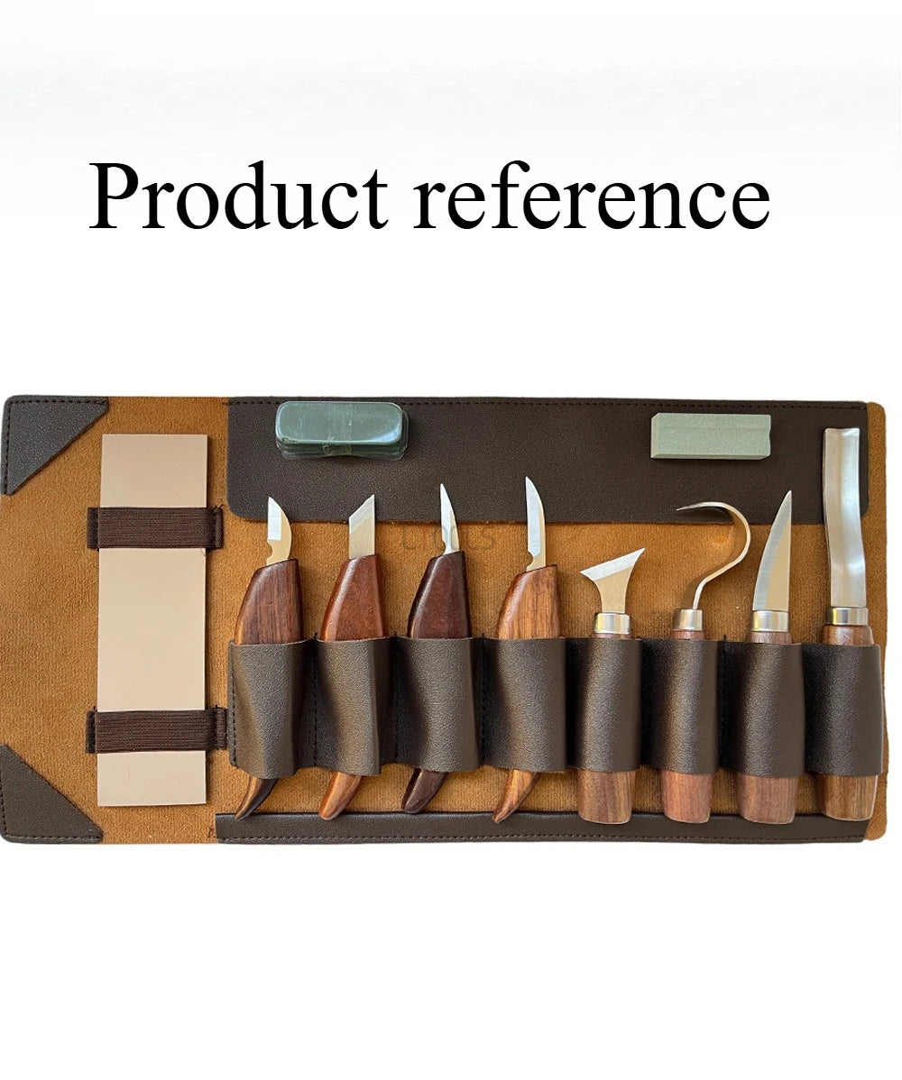 Woodworking Tools Professional Square Handle Woodcarving Vintage Leather Set 12 Pieces Furniture Detail Relief Project Essential