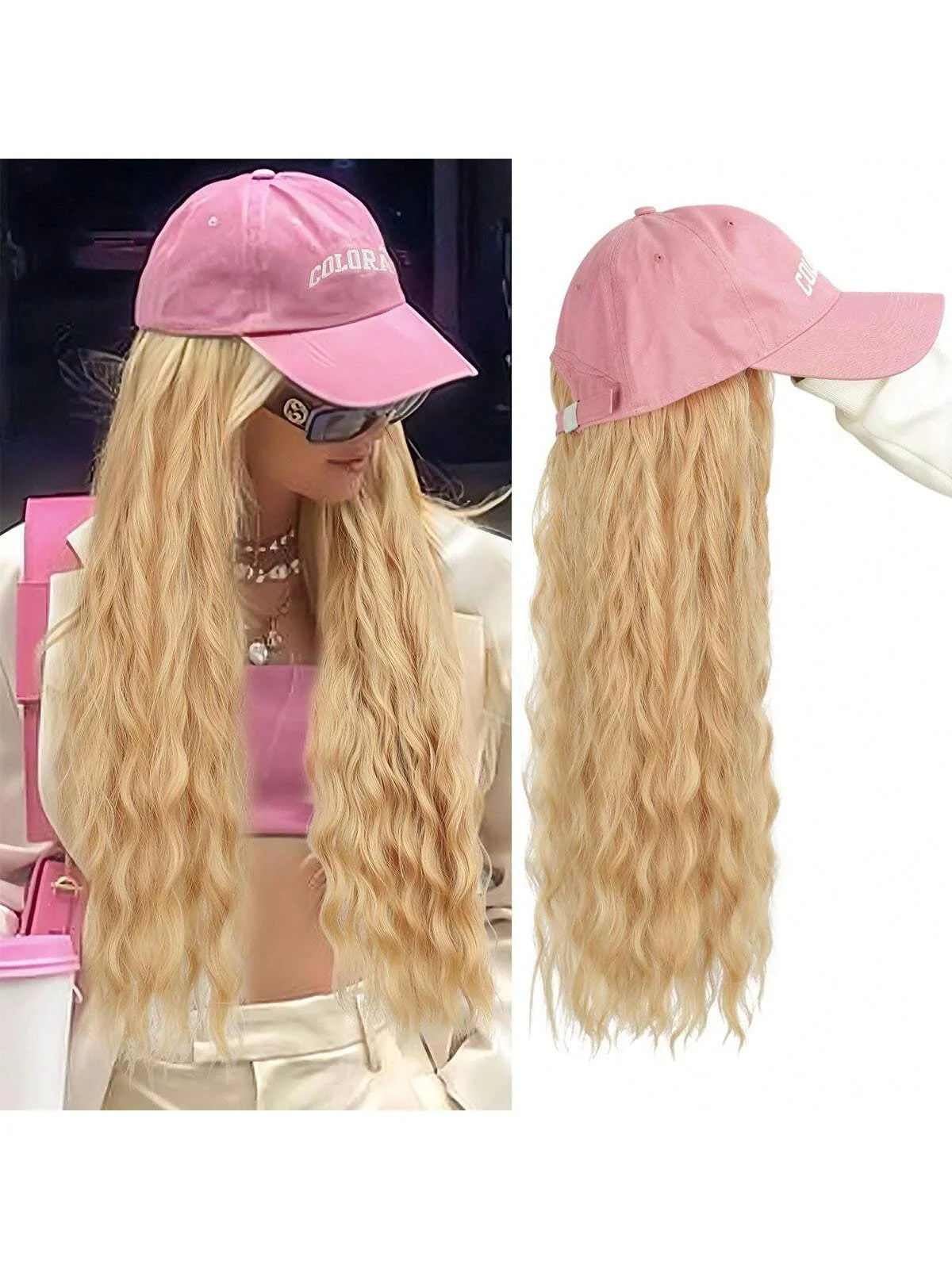 Hat Wigs Baseball Cap Synthetic Wigs With Short Bob Wavy Curly Hair Extensions Adjustable Wings That Attached Short Extensions