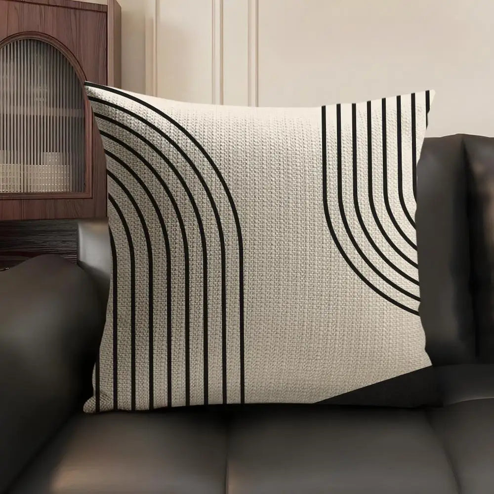 Minimalist Geometric Line Cushion Cover Natural Linen Pillow Case Organic Fabric Double Sided Print Sofa Home Decor Gift