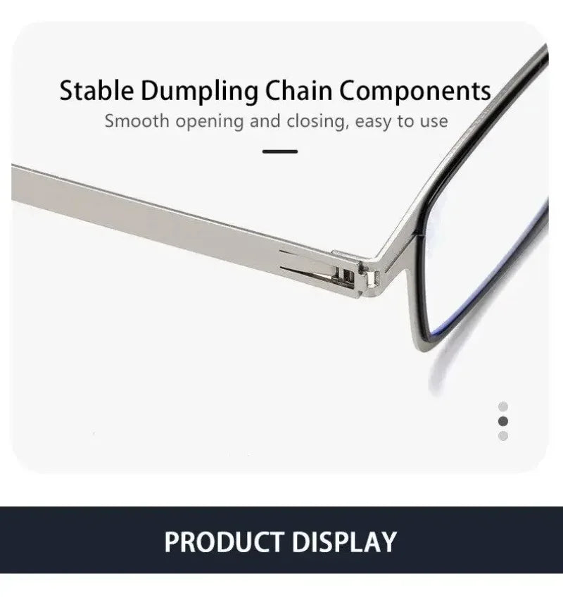 Unisex Folding Reading Glasses Transparent Lenses Full Metal Frame Anti Blue Light Comes with Case for Men and Women