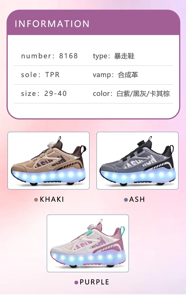Children's Roller Skate Shoes 4-Wheels Removable Wheeled Rolling Shoes for Kids with LED Light Inline Skate Sneaker