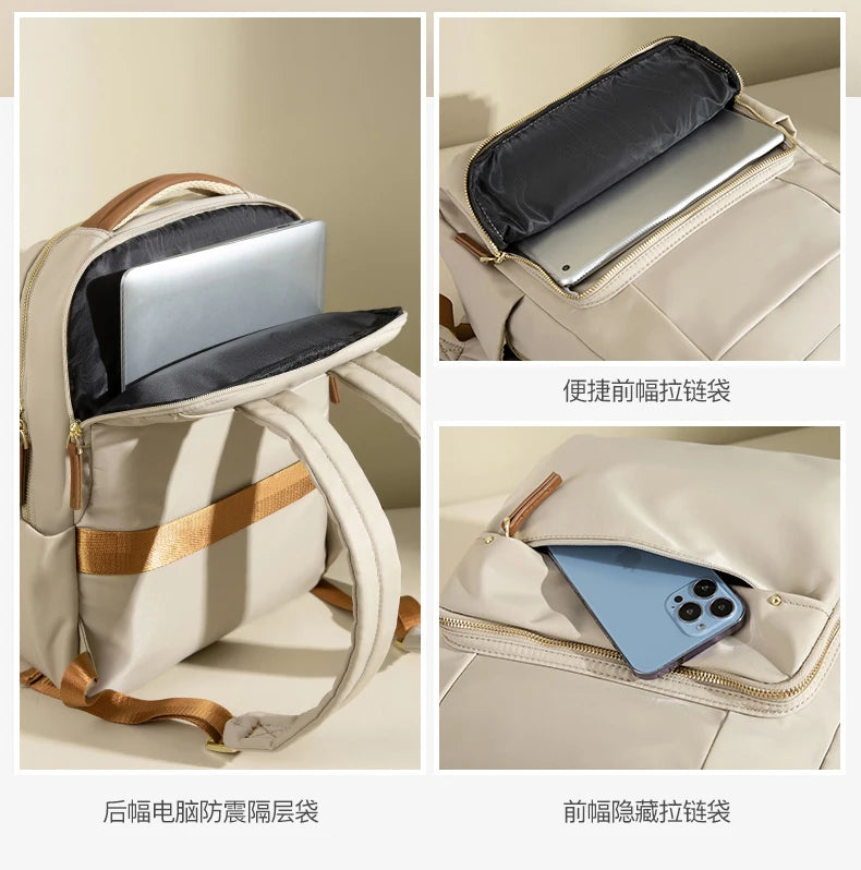 Luxury Laptop Backpacks for Women 15.6" Size Notebook Bag Large Cabin Space Business Travelbag Ladies Bookbags Big Zipper Pocket