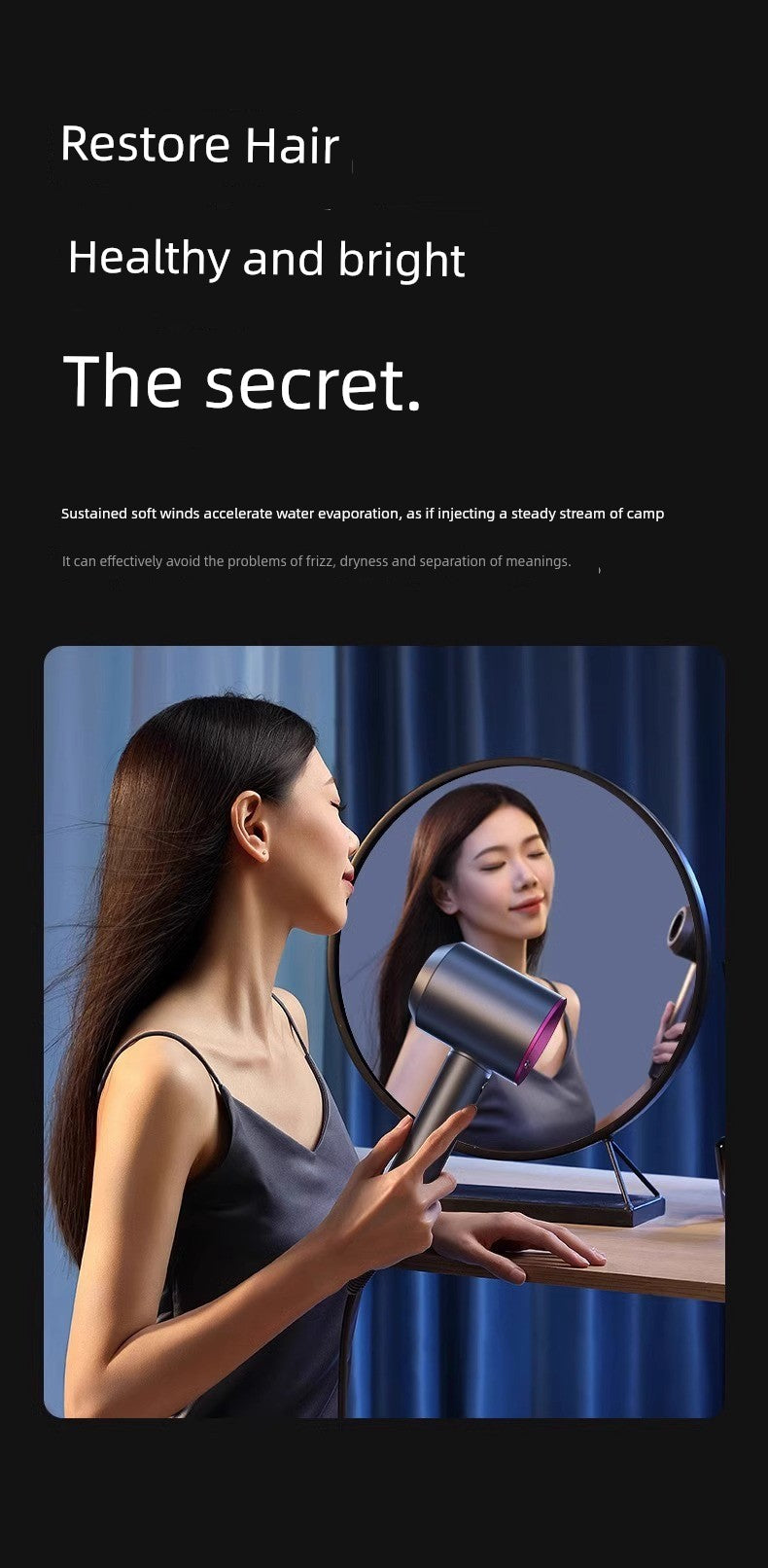 Hair Dryer For Home Negative Ion Top with High-Speed Hair Dryer Student High-Power Negative Ion Leaf-Free Hair Blowing Hair Dryer