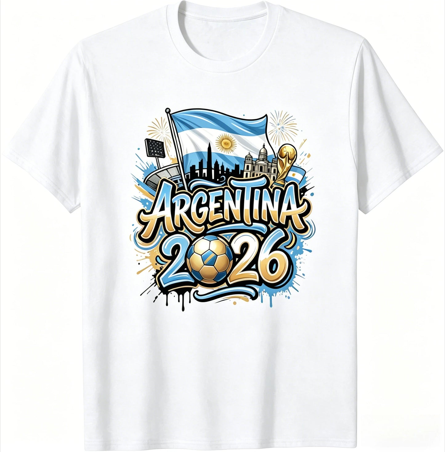 Unisex Argentina 2026 Soccer Tee Vintage Style Graphic Football Fan Supporter Casual Streetwear Top