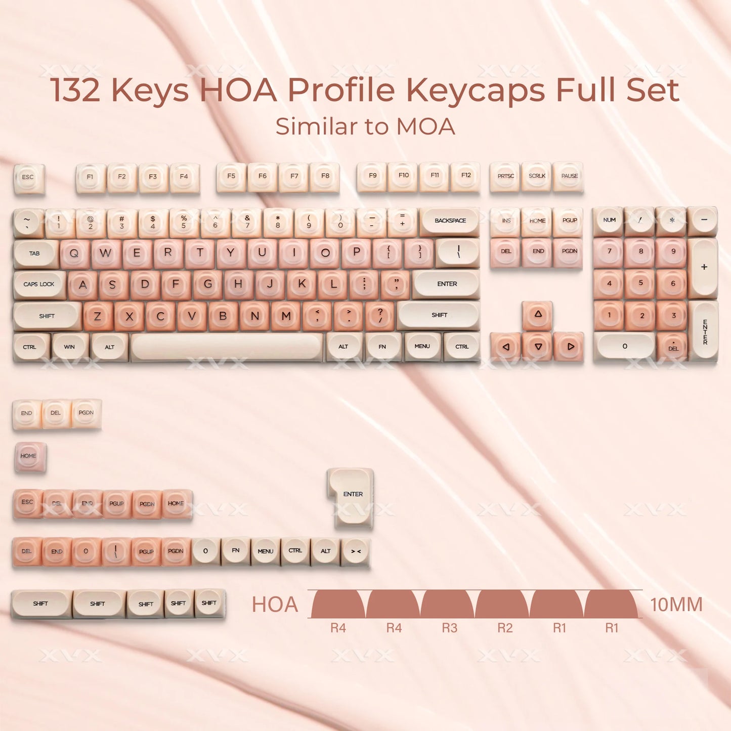 XVX Pink Keycap Clear 132 Keys Dye Sublimation Pbt+Pc HOA Profile Foundation Key Cap for Mechanical Keyboard 75% Keycaps