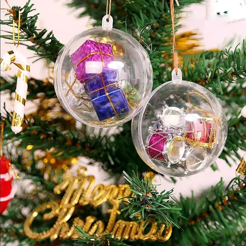 10Pcs Fillable Transparent Hanging Balls Plastic Christmas Ornaments Hollow Decorative Hanging Balls Xmas Tree Pendant Supply