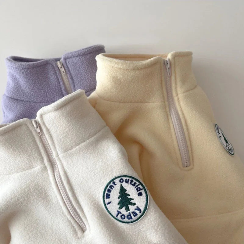 2025 Autumn Baby Boys Clothing Sets Children Thicken Plush Clothes Girls Solid Cotton High Collar Tops+ Pant 2 Pieces Suits