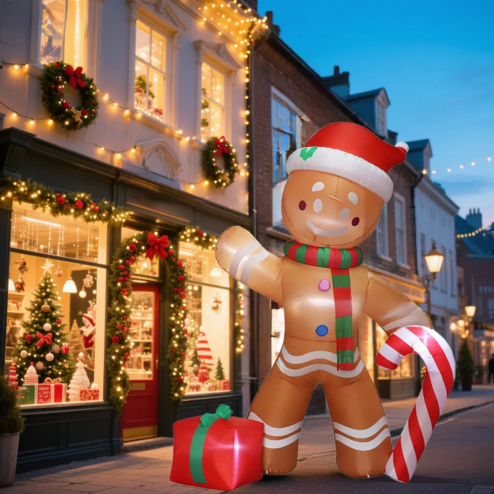 2.4M Christmas Inflatable Sitting Elf Outdoor Decoration Standing Gingerbread Man Inflatable Christmas Blow up Yard Decorations