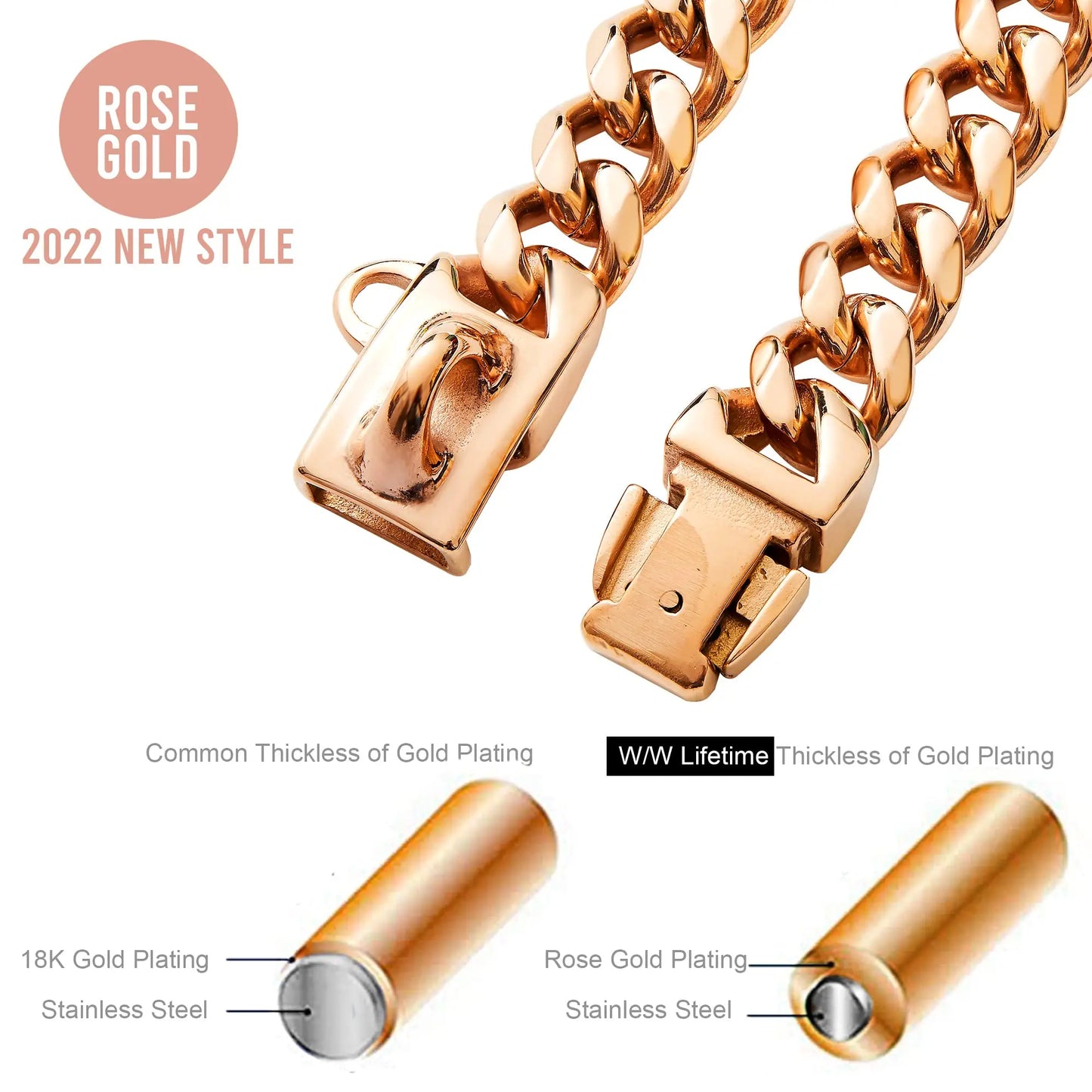 Strong Heavy Duty 19MM Wide Light Metal Strong Metal Cuban Link Dog Collar,Gold Dog Chain Collar for Small Medium Dogs