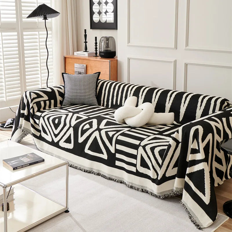 Bohemia Jacquard Slipcover Chenille Sofa Cover with Tassels Sofa Towel Living Room Camping Multipurpose Blanket Furniture Decor