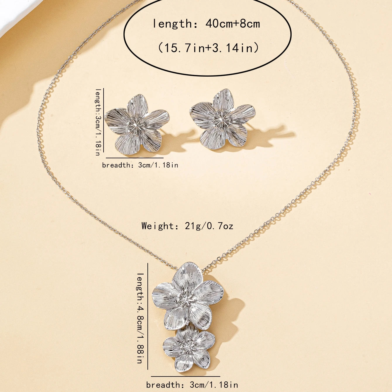 A Set of Women's Jewelry Set, Flower Necklace, Earrings, Simple Set, Suitable for Daily Wear and Gift Giving