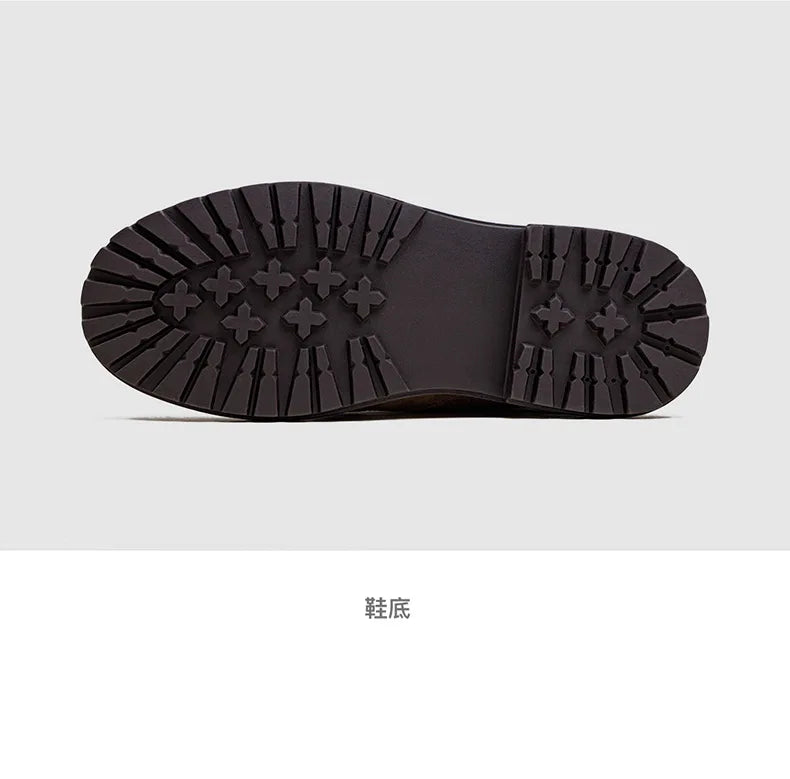Maden Autumn and Winter Mid-top Work Boots for Men Round-toed Flat-heeled Boots Retro Outdoor Shoes Wear-resistant Rubber Sole