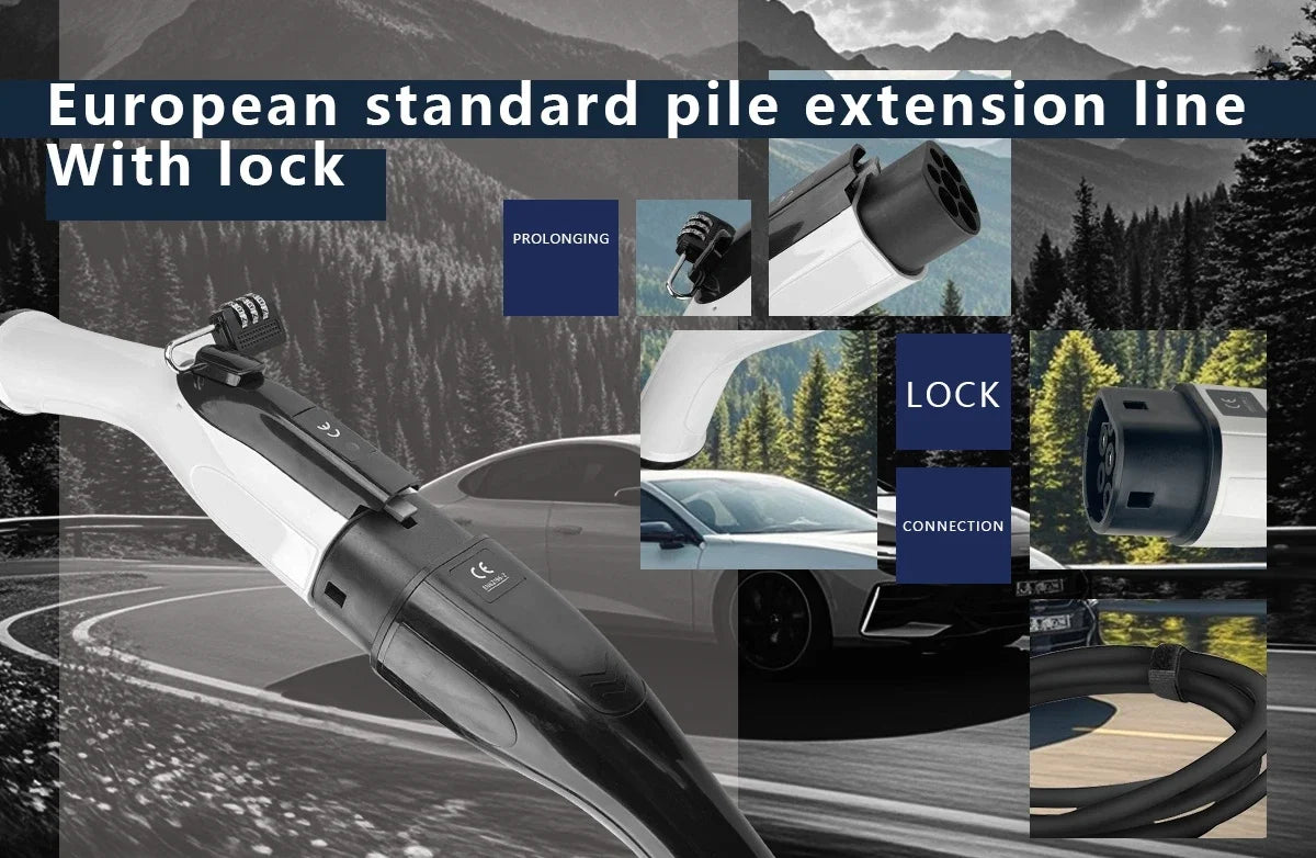 For wired charging stations Portable EV Charging Cable 32A 22KW 3 Phase Electric Car Charger 3.5KW 16A 1 Phase Anti-theft strap