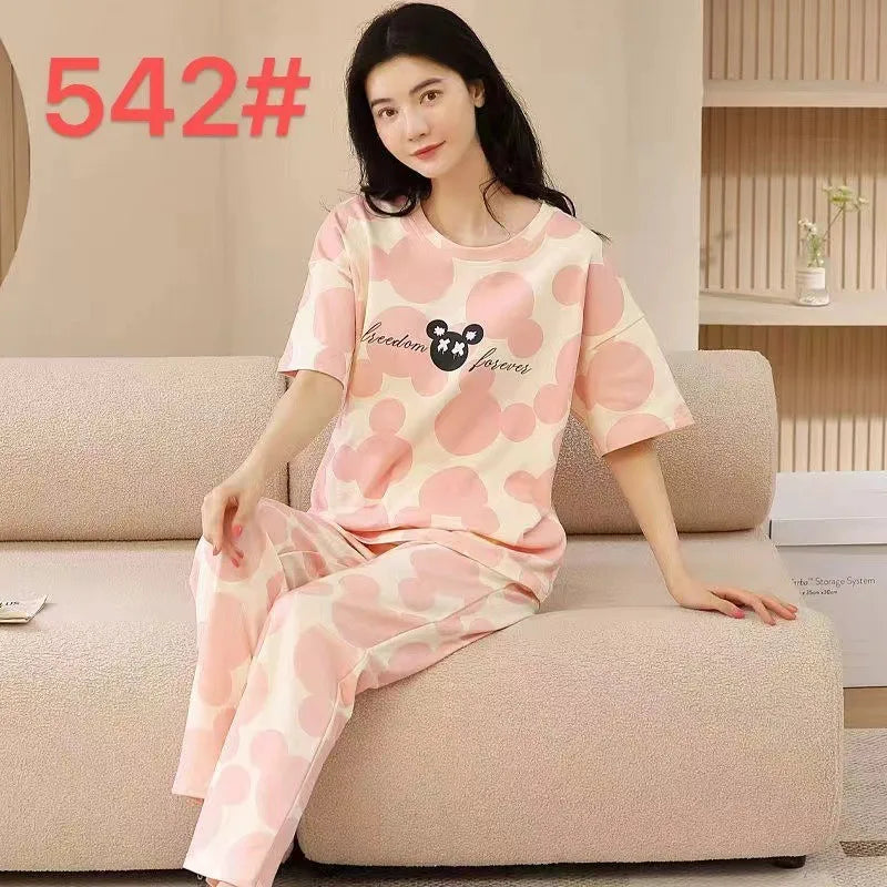 Pyjamas Set for Women‘s Short Sleeve Long Pants Student Casual Cartoon Bear Sweet Cuet Sleepwear Loungewear Romantic Nightwear