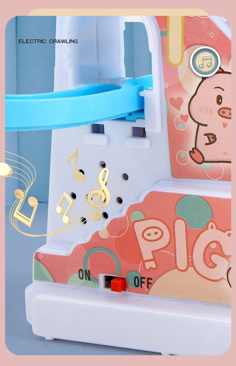 Electric Duck Track Rail Racing Slide Piggy Climbing Stairs Baby Toy LED Lights Musical Slide Roller Coaster Toys for Gift