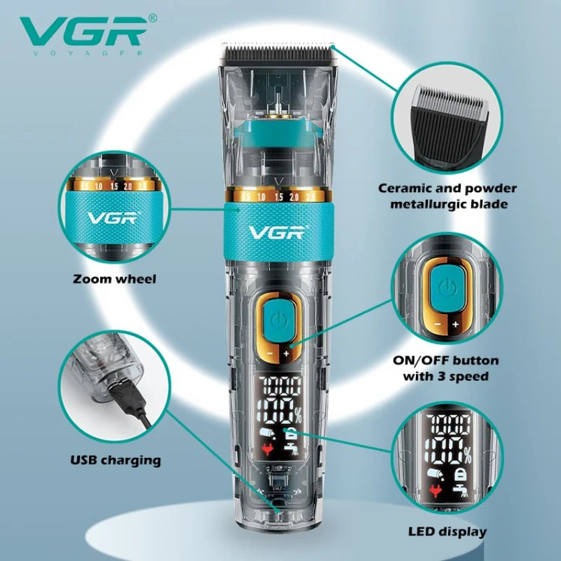 VGR Professional Hair Clipper Barber Waterproof Hair Cutting Machine Beard Hair Trimmer Three-speed Adjust Haircut For Men V-695