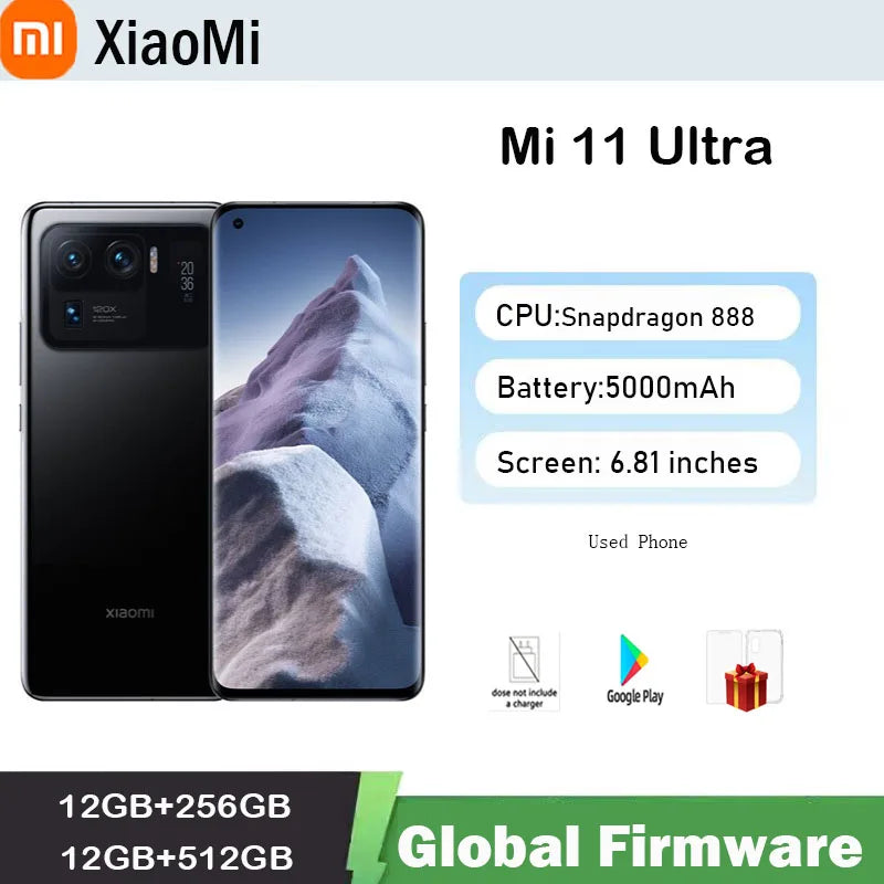 Xiaomi Mi 11 Ultra Smartphone 5G 5000mAh Battery Snapdragon 888 Octa-core 50MP Camera Global firmware 6.81” Display  used phone