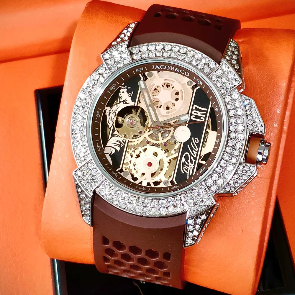 TOP Very Hot Jacob & Co Original Brand Watches For Mens  Full Diamond Automatic Mechanical Wristatch High Quality AAA Clocks