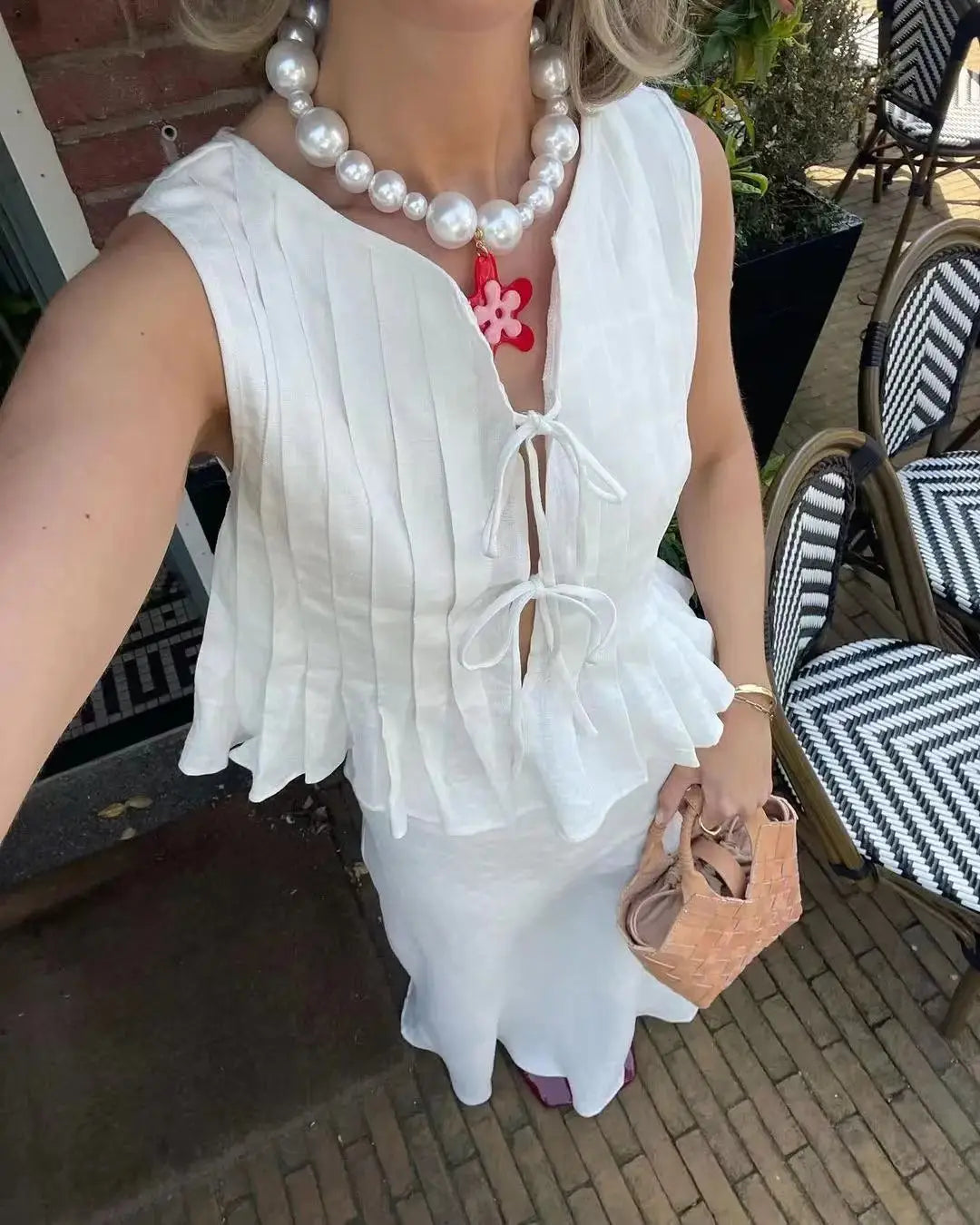 Sexy White Sleeveless Tie Shirt Top Long Skirt Two Piece 2026 Women Fashion Set Summer Holiday Beachwear Swimwear Cover Up A2860