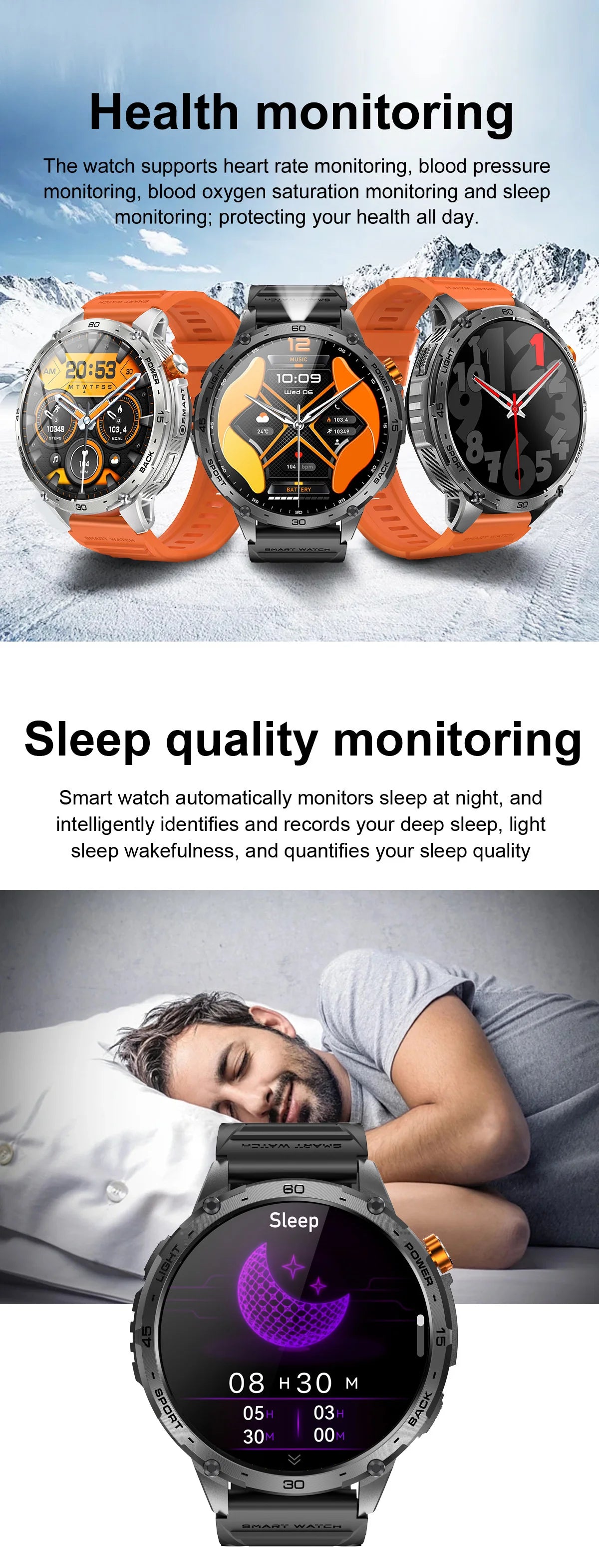 K69 Smart Watch 1.75inch Amoled Screen LED Flashlight Men Bluetooth Call Sports Fitness Tracker Health Monitor Smartwatch