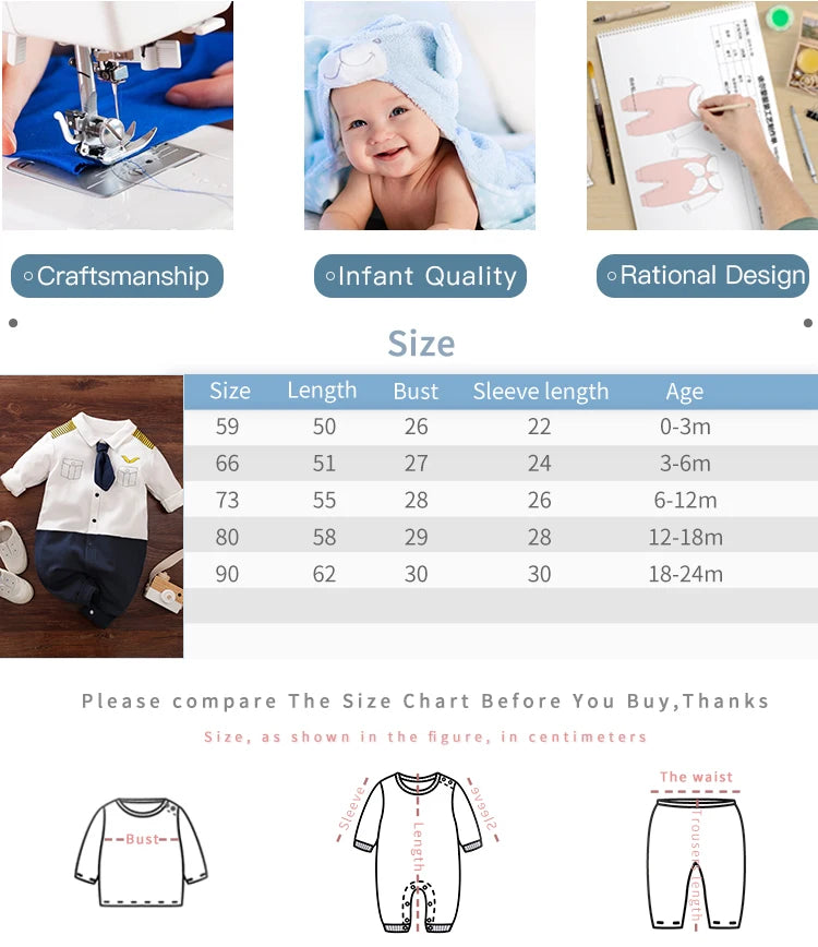 Spring and Autumn Boys Costume Baby Romper Jumpsuit 100% Cotton Cool Gentleman Suits Aviator Long Sleeve Clothes Toddler Onesie