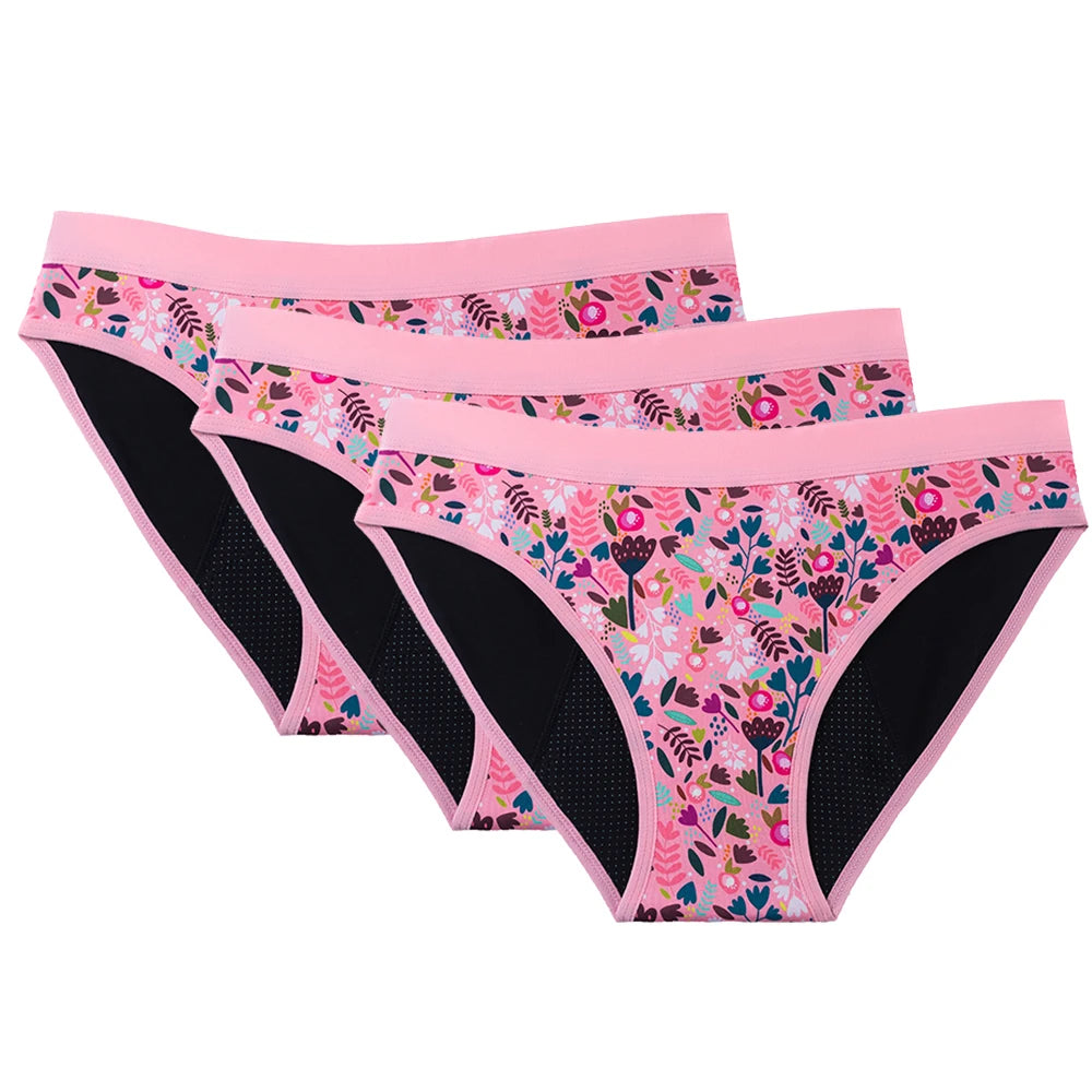 3PCS/Lot Girls Cotton Menstrual Panties For Teenager Printing Fabric Underwear 4-Layers Medium Flow Absorption Panties for Girls