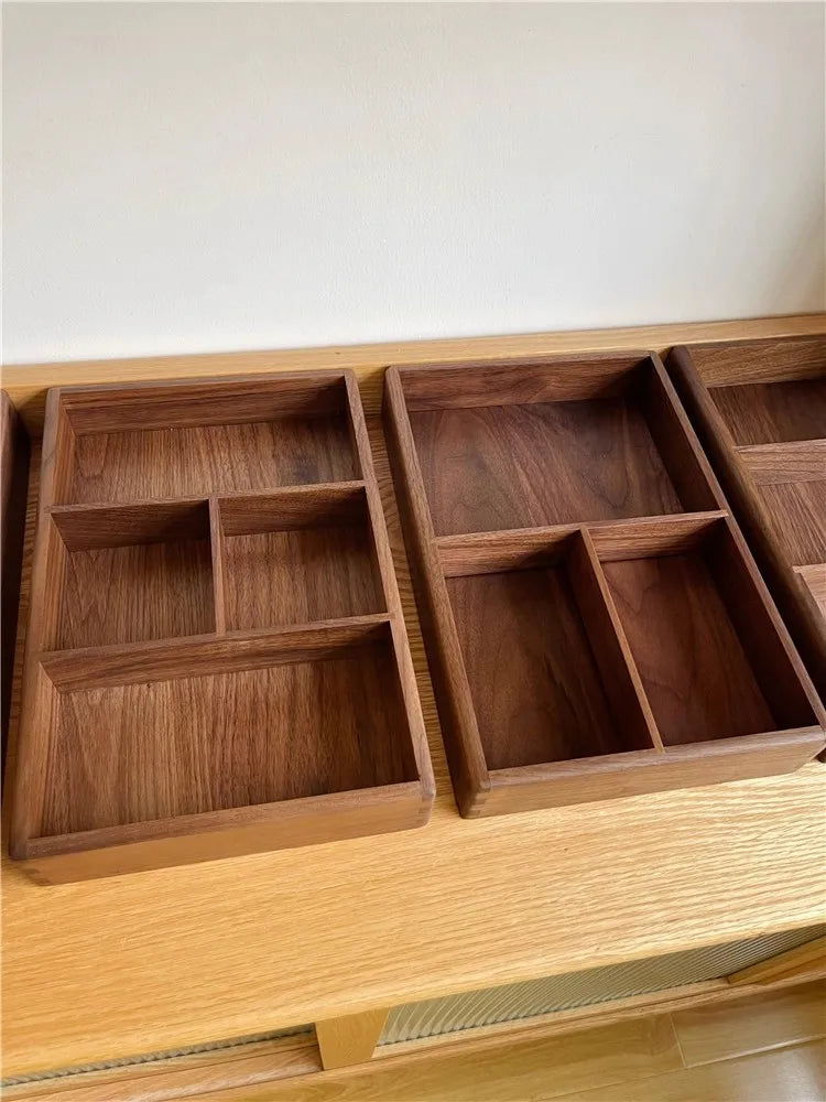 Compartment Solid Walnut Desk Organizer Precision-Crafted Wooden Storage Box for Office Supplies & Stationery