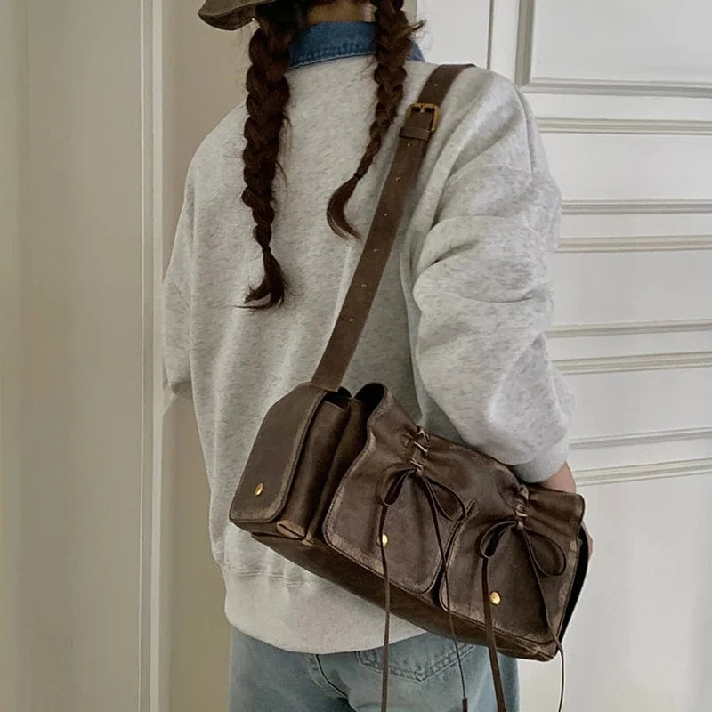 Luxury Designer Handbags And Purses Moto & Bike Drawstring Bow Bags For Women 2024 New In Vintage Pleated Shoulder Crossbody
