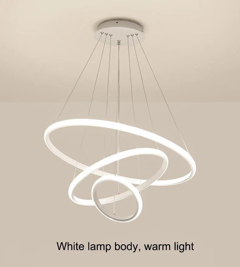 Led Circle Ceiling Hanging Chandelier Rings  Black Loft Living Dining Room Modern Pendant Lamp Kitchen Indoor Lighting Fixture