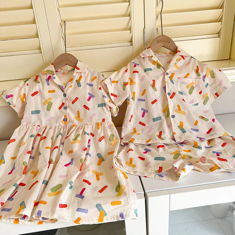 2025 New Vacation Style Cotton Kids' Summer Clothing Set Girls Sundress for 80 - 150cm Boys and Girls Sibling Outfits