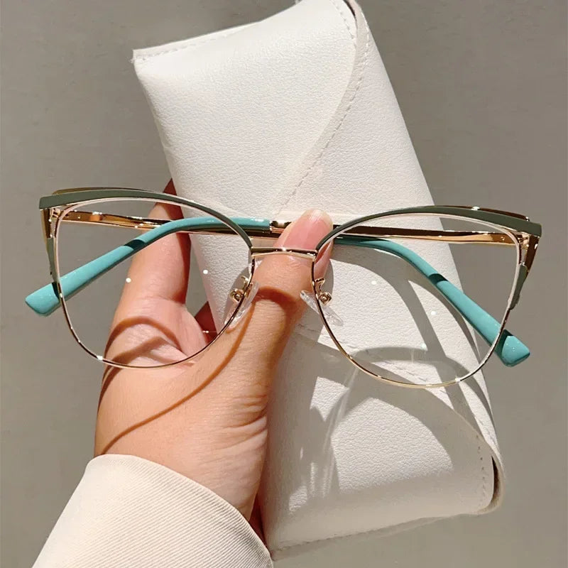 New Simple Metal Anti Blue Light Glasses for Women Fashion Vintage Cat Eye Glasses Business Computer Goggles Eyeglasses Whosale