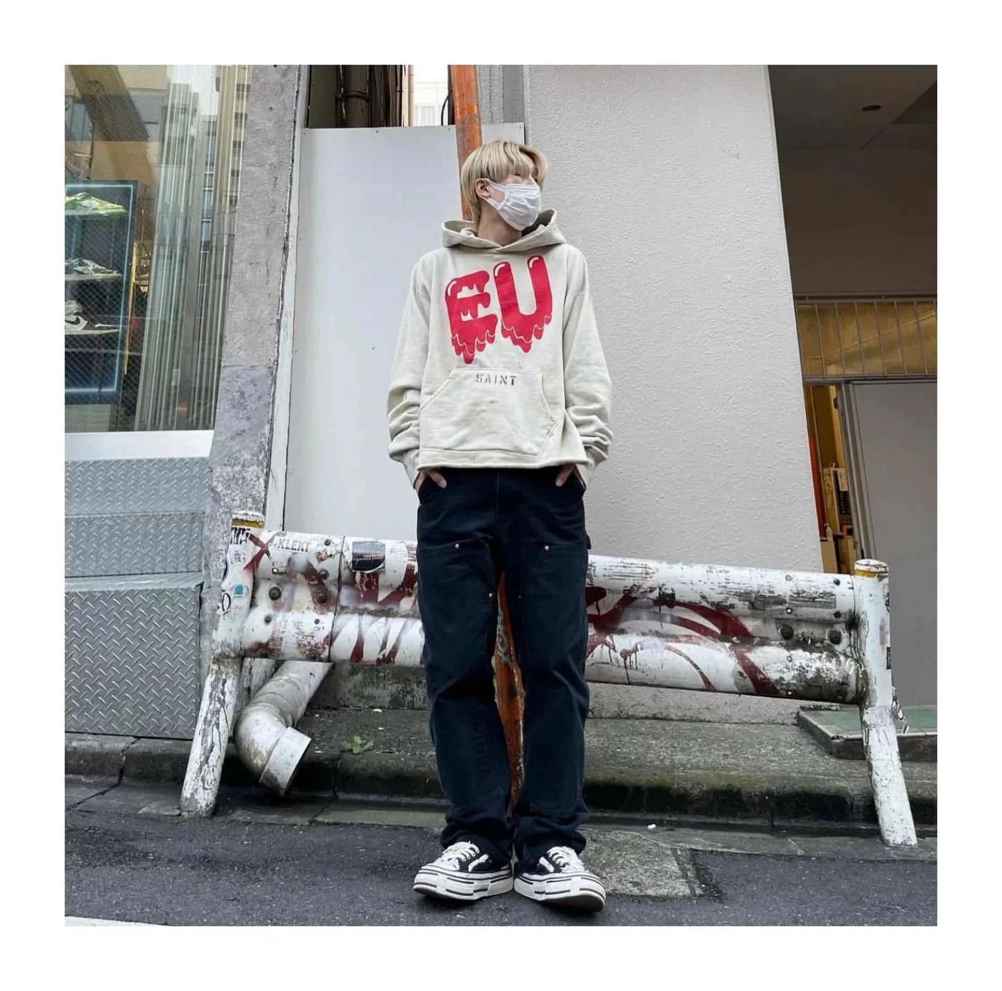 Mens Clothing  Vintage graffiti destroys dirty painted high street loose casual hoodies ropa hombre