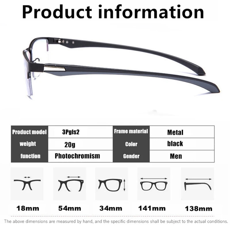 2022 Transition Photochromic Multifocal Reading Glasses Men's Smart Progressive Anti Blue Ray Half-Frame Hyperopia Eyewear +2.5