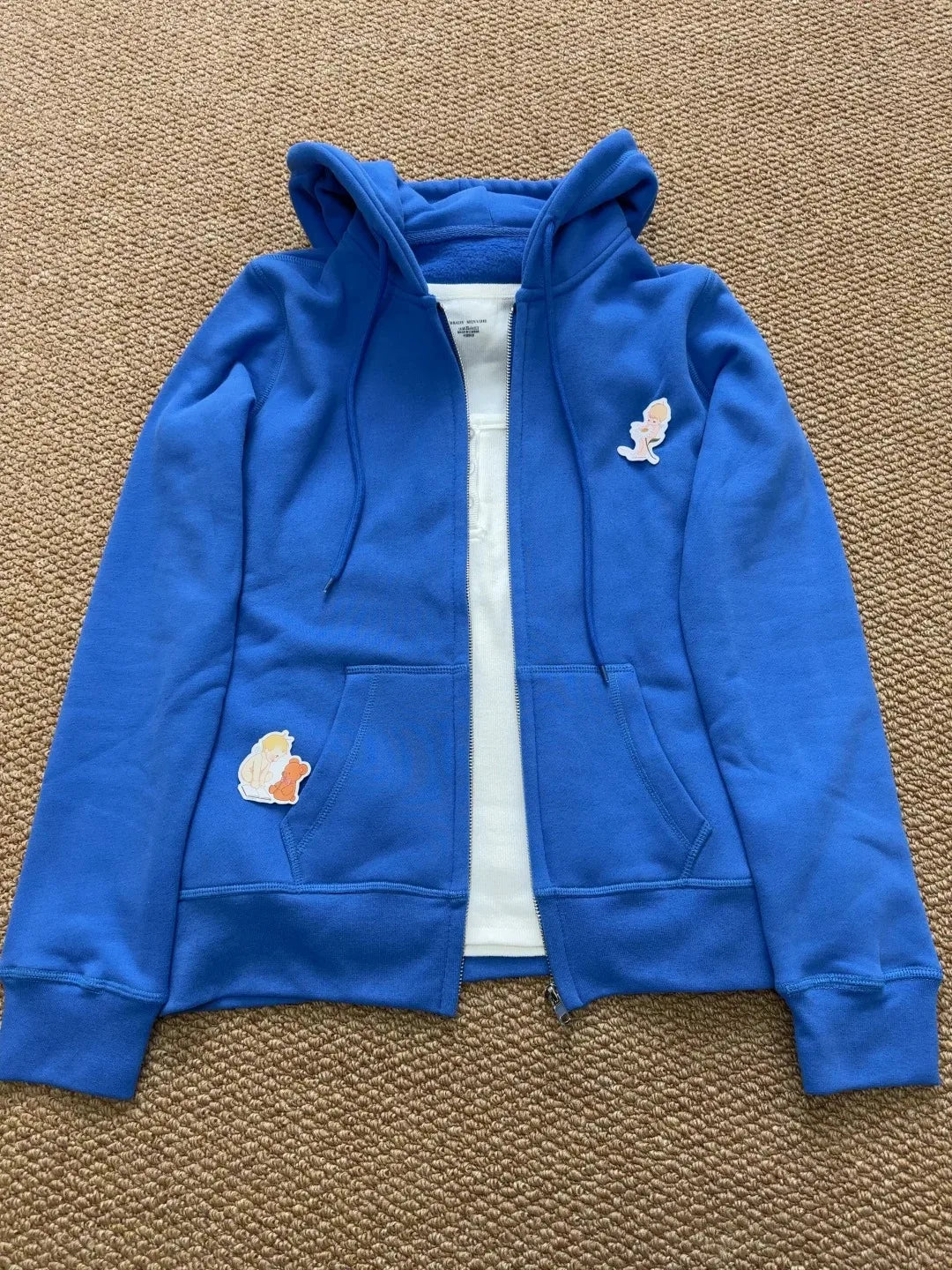Blue Long Sleeve Zip-up Hoodies Women Autumn Pocket Drawstring Hooded Sweatshirts Preppy Style American Vintage Zipper Outerwear