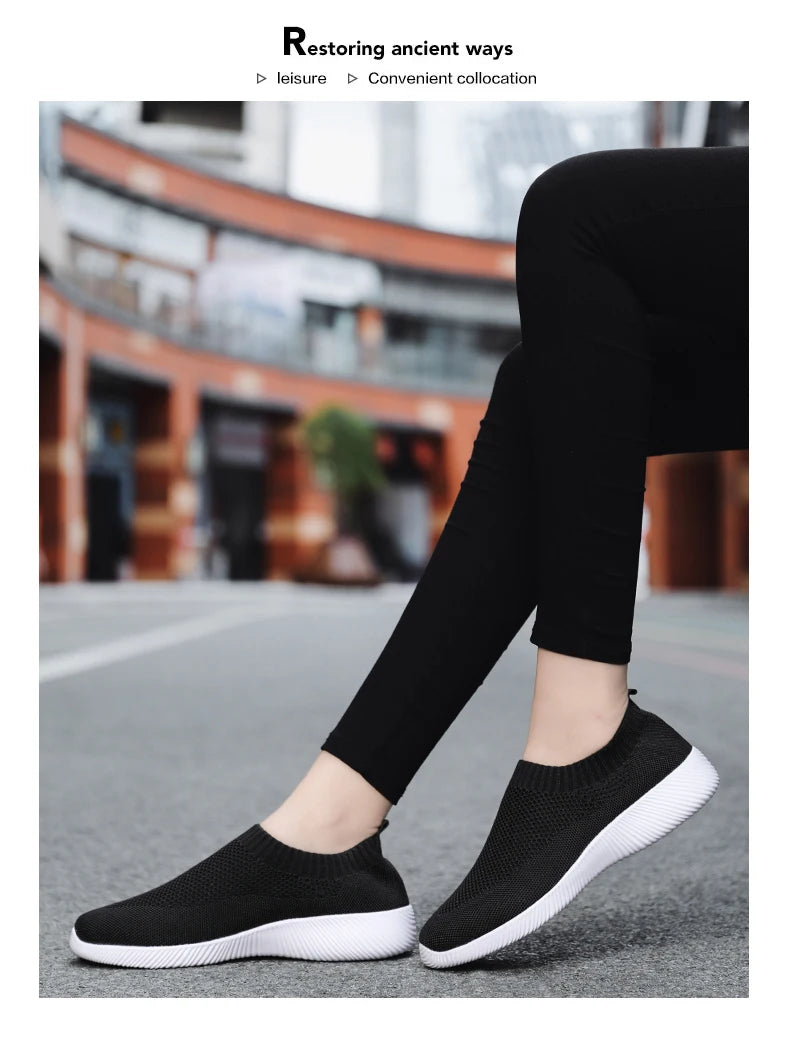 2024 Spring Women Shoes Knitting Sock Sneakers Women Flat Shoes Casual Breathable Sneakers Flats Walking Shoes for Women