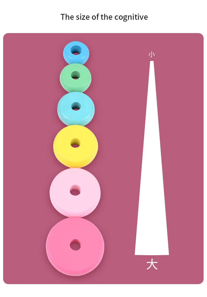 Rainbow Stacking Ring Tower Montessori Wooden Puzzle Toys Pyramid Nesting Blocks Geometric Games Children Early Education Toys