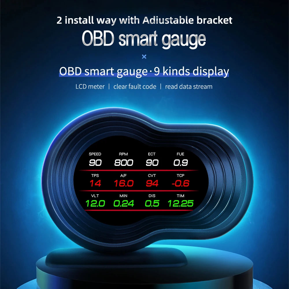 Smart Car HUD OBD2 Head Up Display F9 OBD Car On-board Computer Gauge Auto HUD Digital Odometer Water&Oil temp RPM Auto Meter