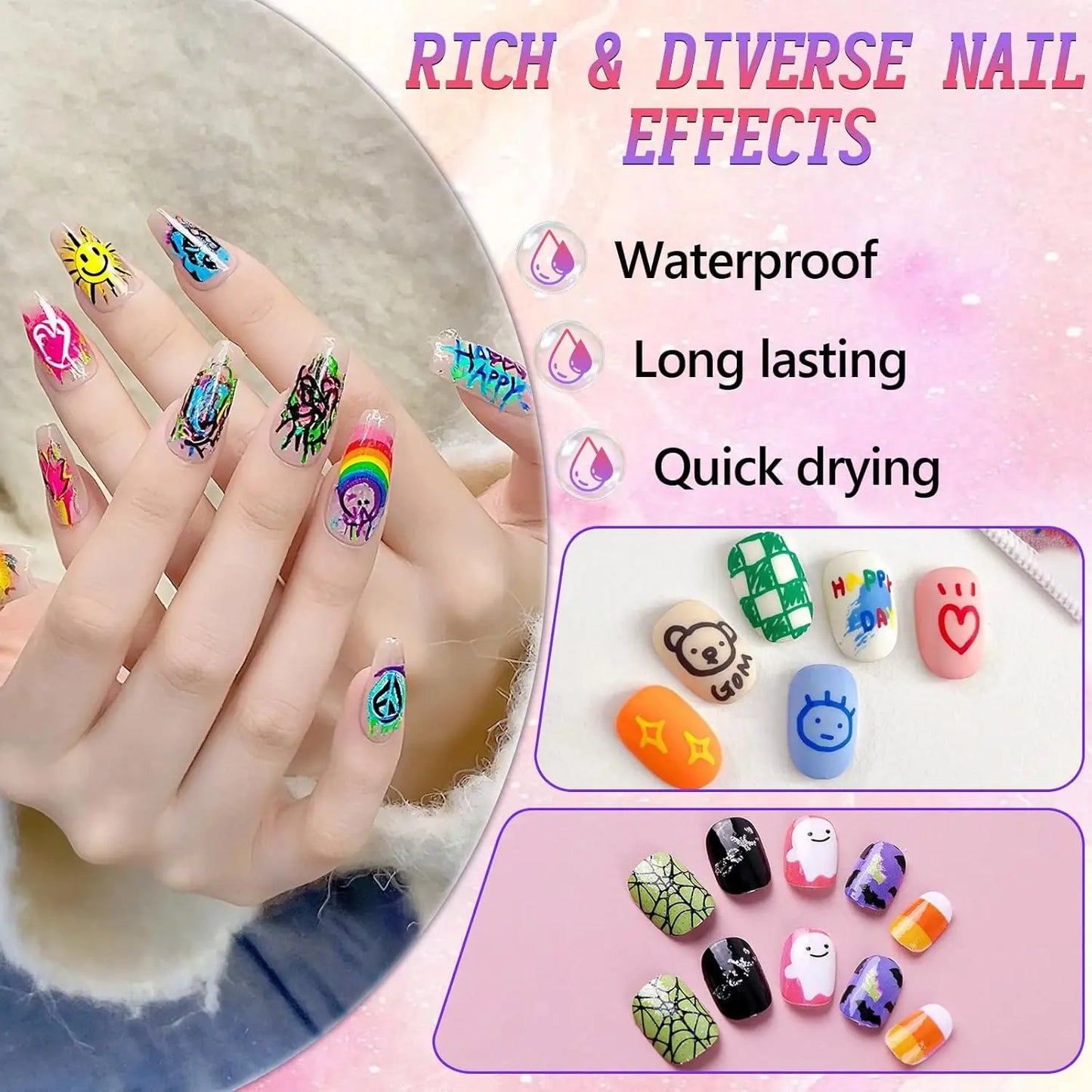 Multi-Color DIY Nail Art Pens Line Drawing and Detailing Tools for Nail Art Ideal for Manicure Nail Designs and DIY Nail Art Kit