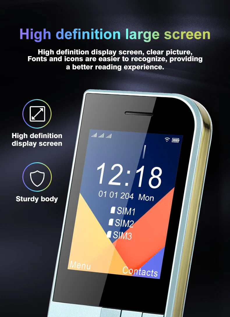 2025 New Push Button Mobile Phone 2.8' Three SIM 3SIM Bluetooth Flashlight MP3 Wireless FM Camera Vibration BigHorn CellPhone