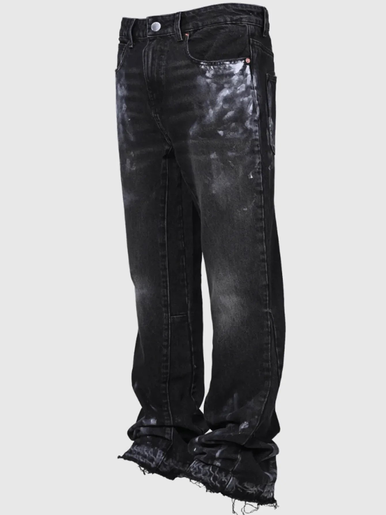 Jeans Men Vintage Straight Pants Mid Waist Stretch Distressed Washed Pockets Button Basics Trousers 2025 Streetwear Denims