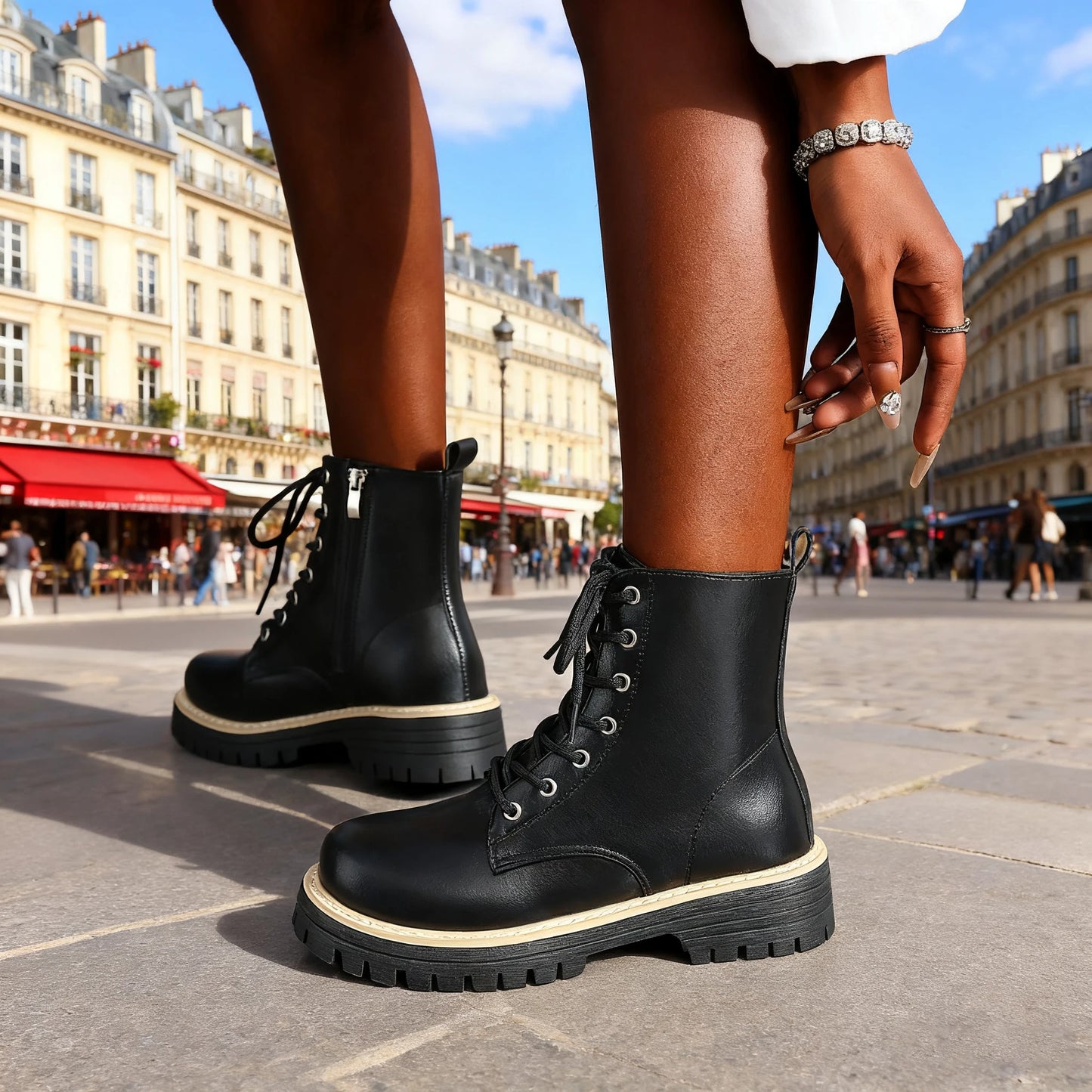 Ankle Boots for Woman 2025 New Women Increased Boots Fashion Genuine Leather Black White Casual Motorcycle Luxury Shoes 655