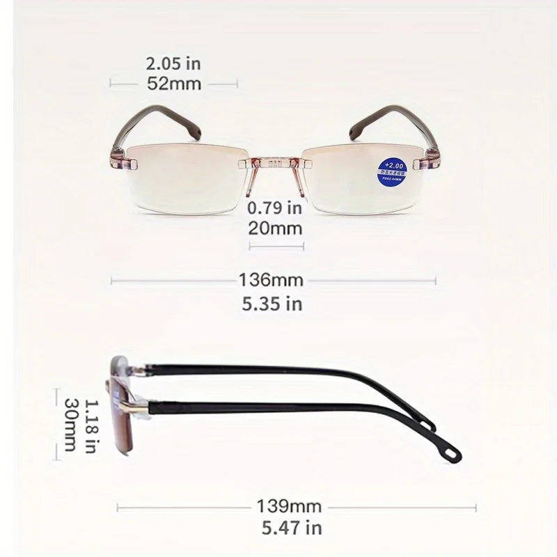Intelligent Zoom Reading Glasses Women Men Rimless Anti Blue Light Bifocal Presbyopia Glasses for Near and Far Viewing