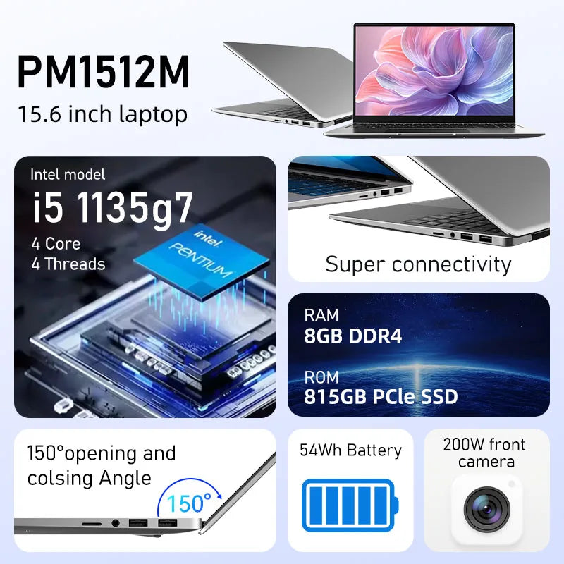 Adreamer 15.6 Inch Laptop Intel Core i5 1135G7 Portable Notebook 8/16/32GB RAM 256/512/1024 SSD Office PC - German Keyboard